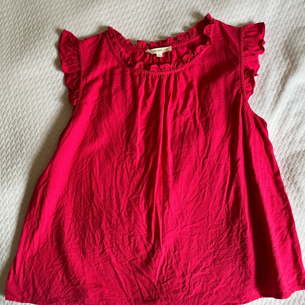 Women’s Hot Pink Ruffle Sleeve Top